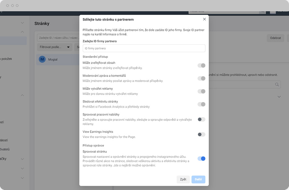 Business manager - Sdílejte tuto stránku s partnerem Business manager - Sdílejte tuto stránku s partnerem