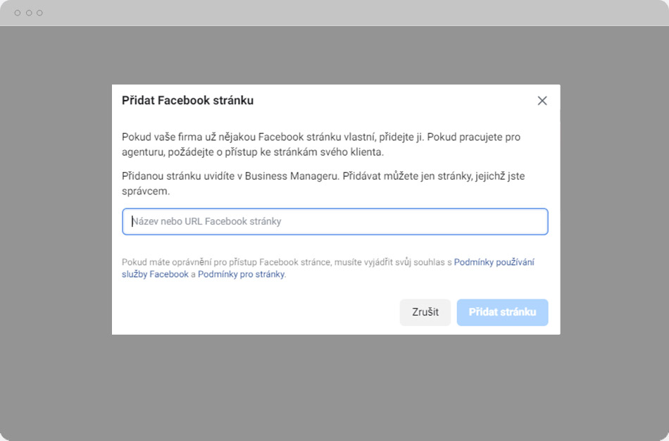 Business Manager - Přidat Facebook stránku Business Manager - Přidat Facebook stránku