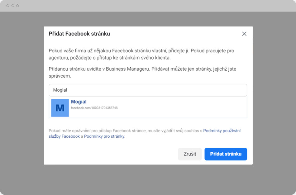 Business Manager - Přidat Facebook stránku Business Manager - Přidat Facebook stránku