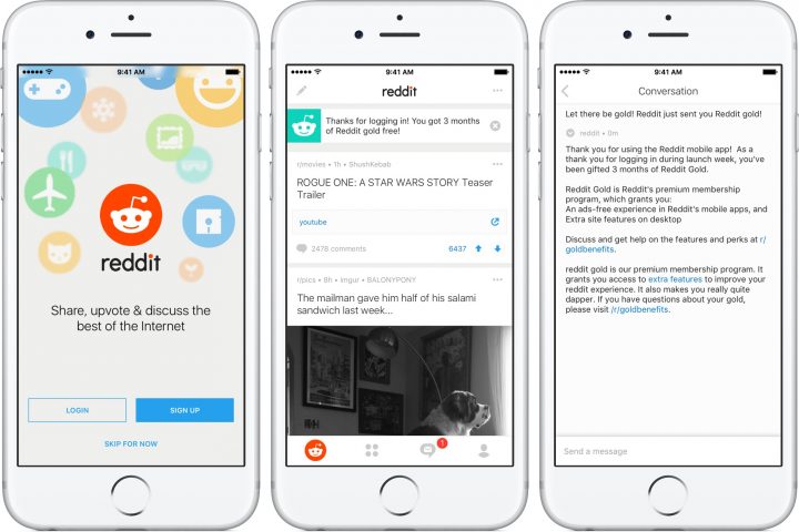 Reddit aplikace pro iOS — přihlášení, feed příspěvků a konverzace